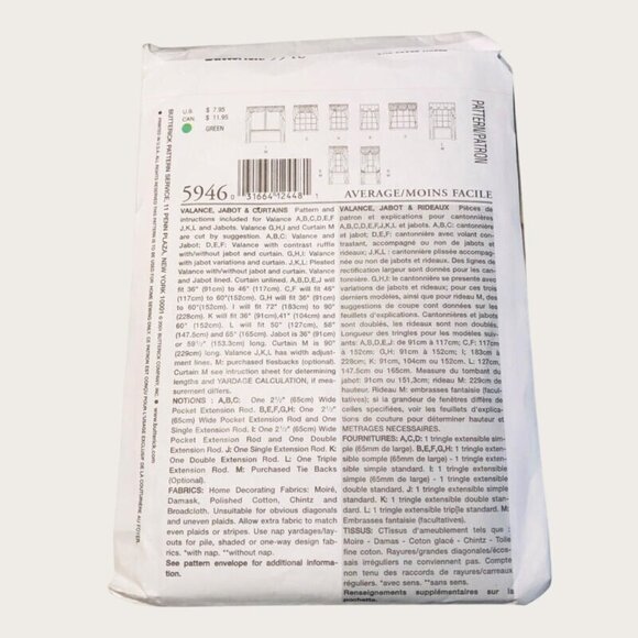 Vintage Butterick Sewing Pattern 5946 Waverly Window Curtains Home Decor Uncut - Picture 2 of 2